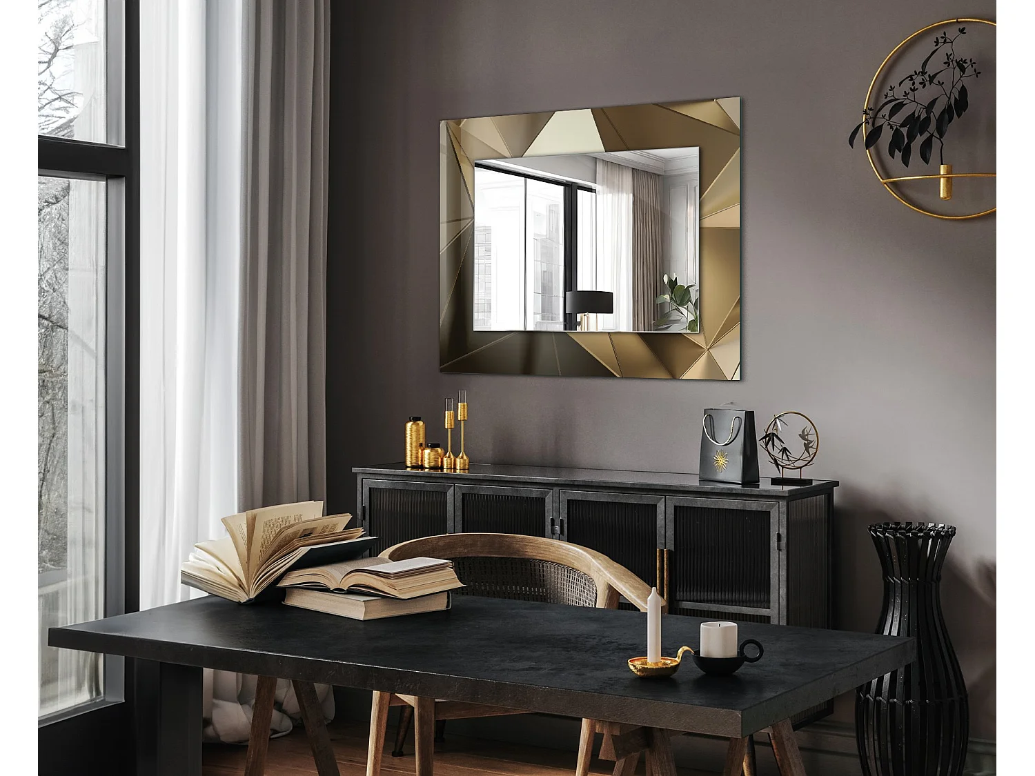 Miroir décoratif avec cadre Formes géométriques 80 x 60 cm