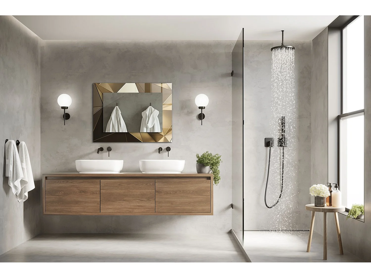 Miroir décoratif avec cadre Formes géométriques 80 x 60 cm