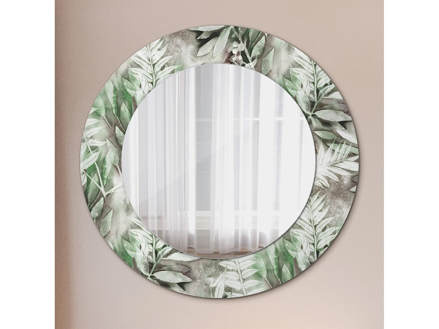 Decoratieve ronde spiegel - aquarelbladeren - 50 cm