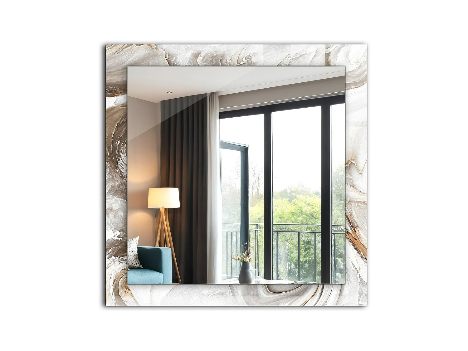 Decoratieve spiegel met Abstract marmeren lijst 60 x 60 cm