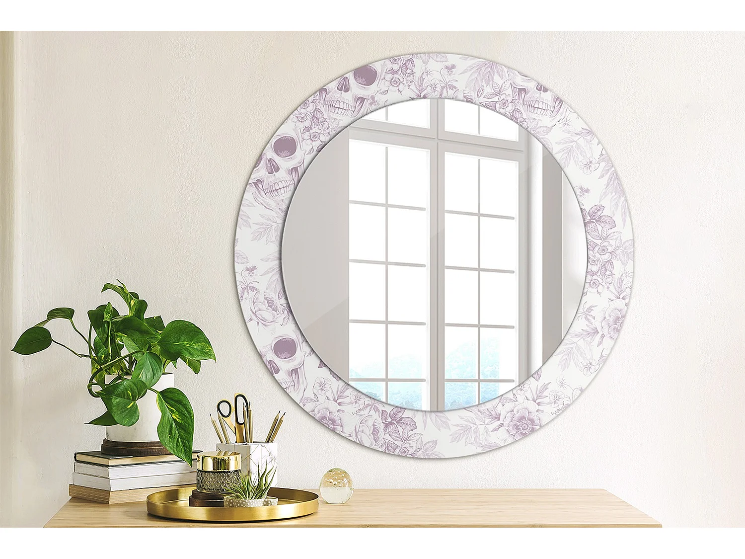 Ronde decoratieve spiegel - schedels - 60 cm