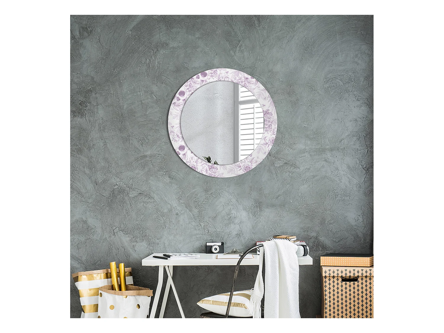 Ronde decoratieve spiegel - schedels - 60 cm