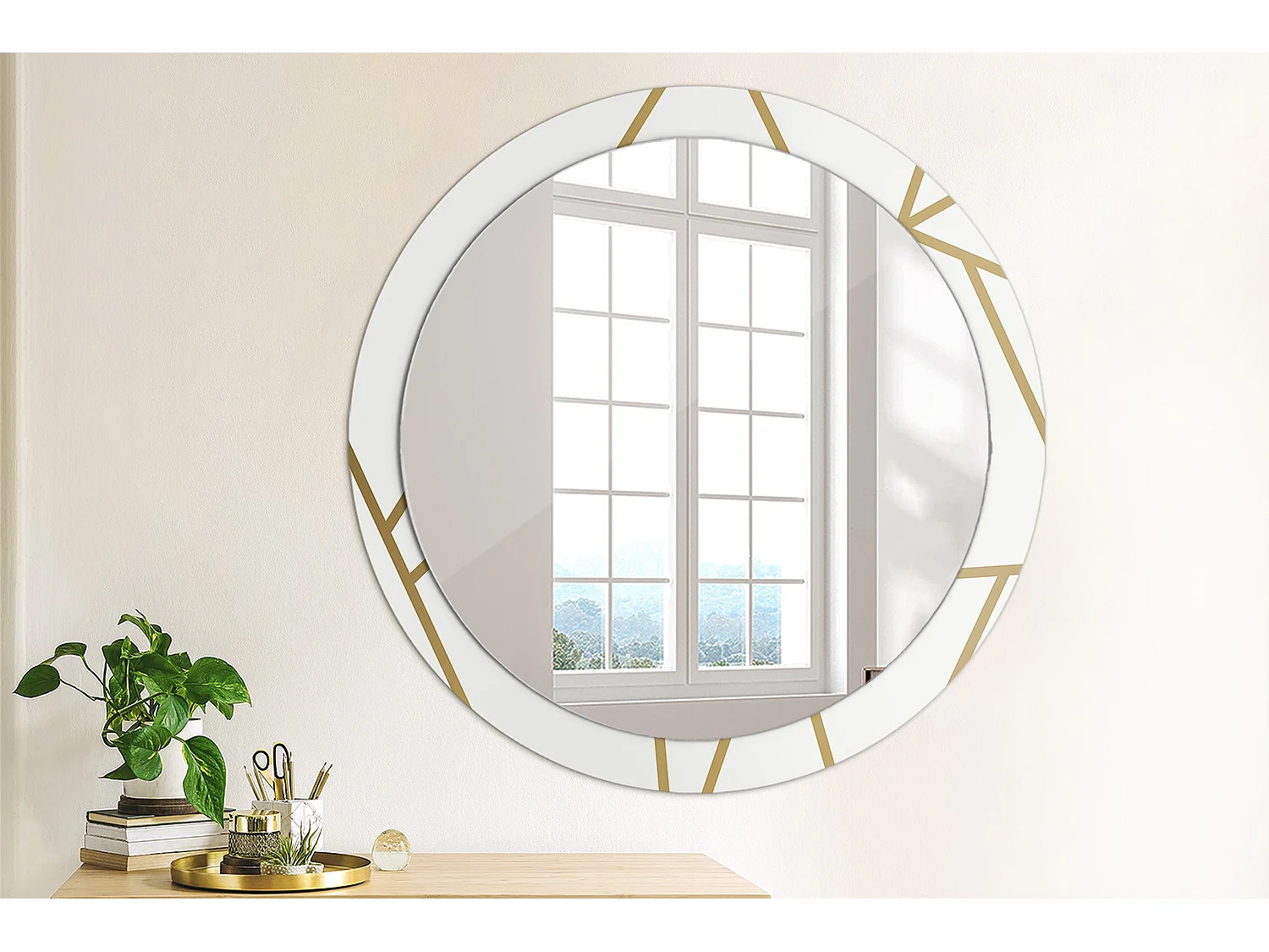 Miroir rond décoratif - Composition linéaire - 90 cm