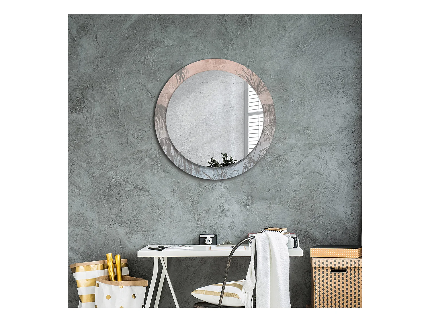 Miroir rond décoratif - Fleurs tropicales - 70 cm