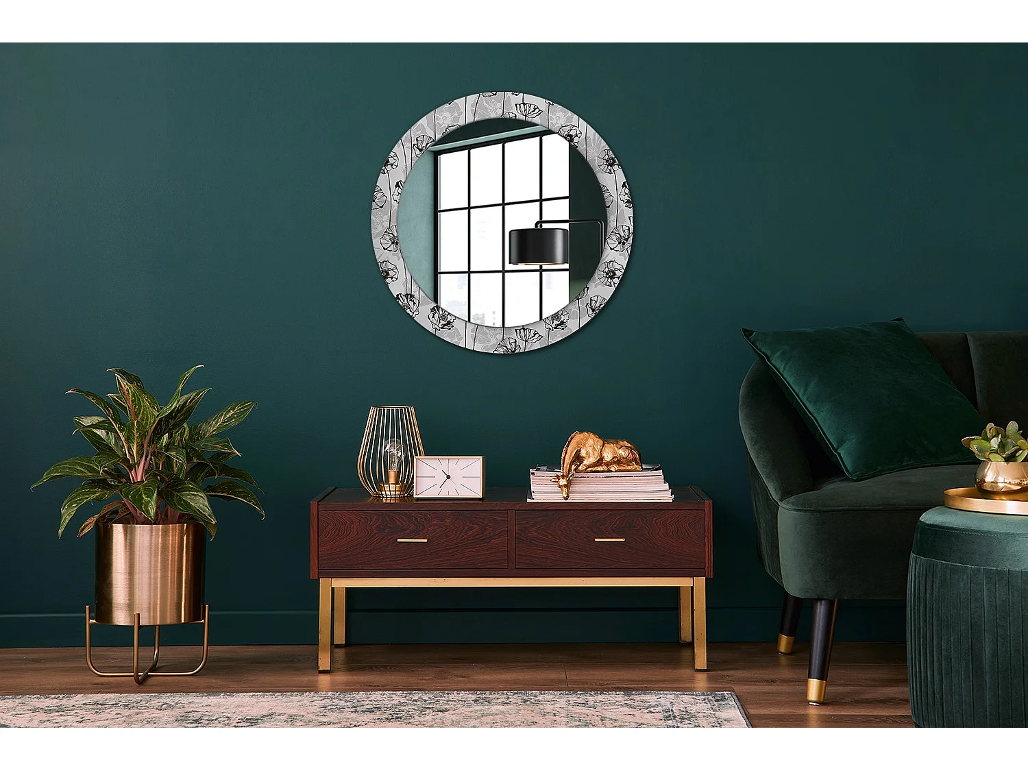 Ronde decoratieve spiegel - klaprozen - 60 cm