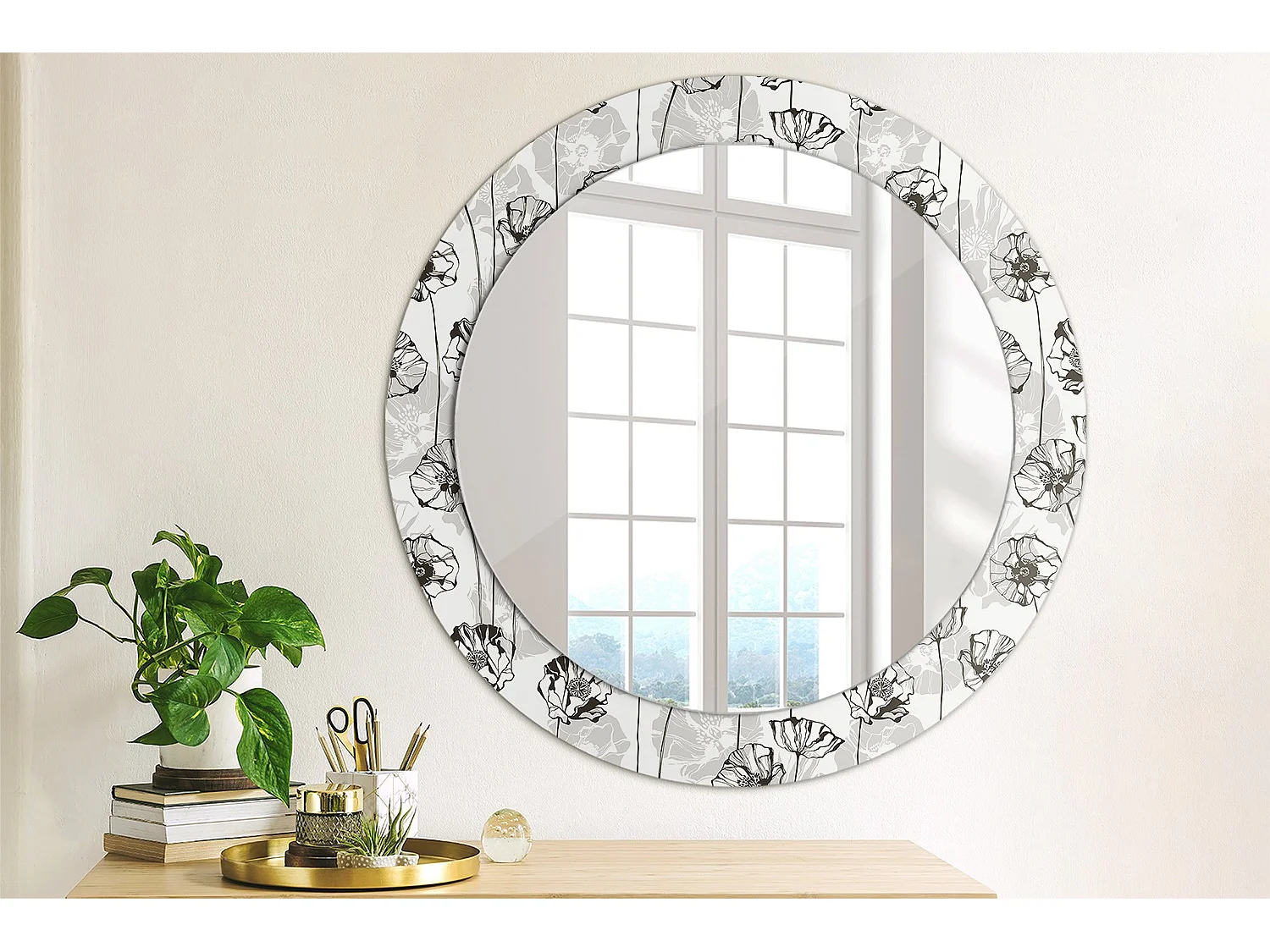 Ronde decoratieve spiegel - klaprozen - 60 cm