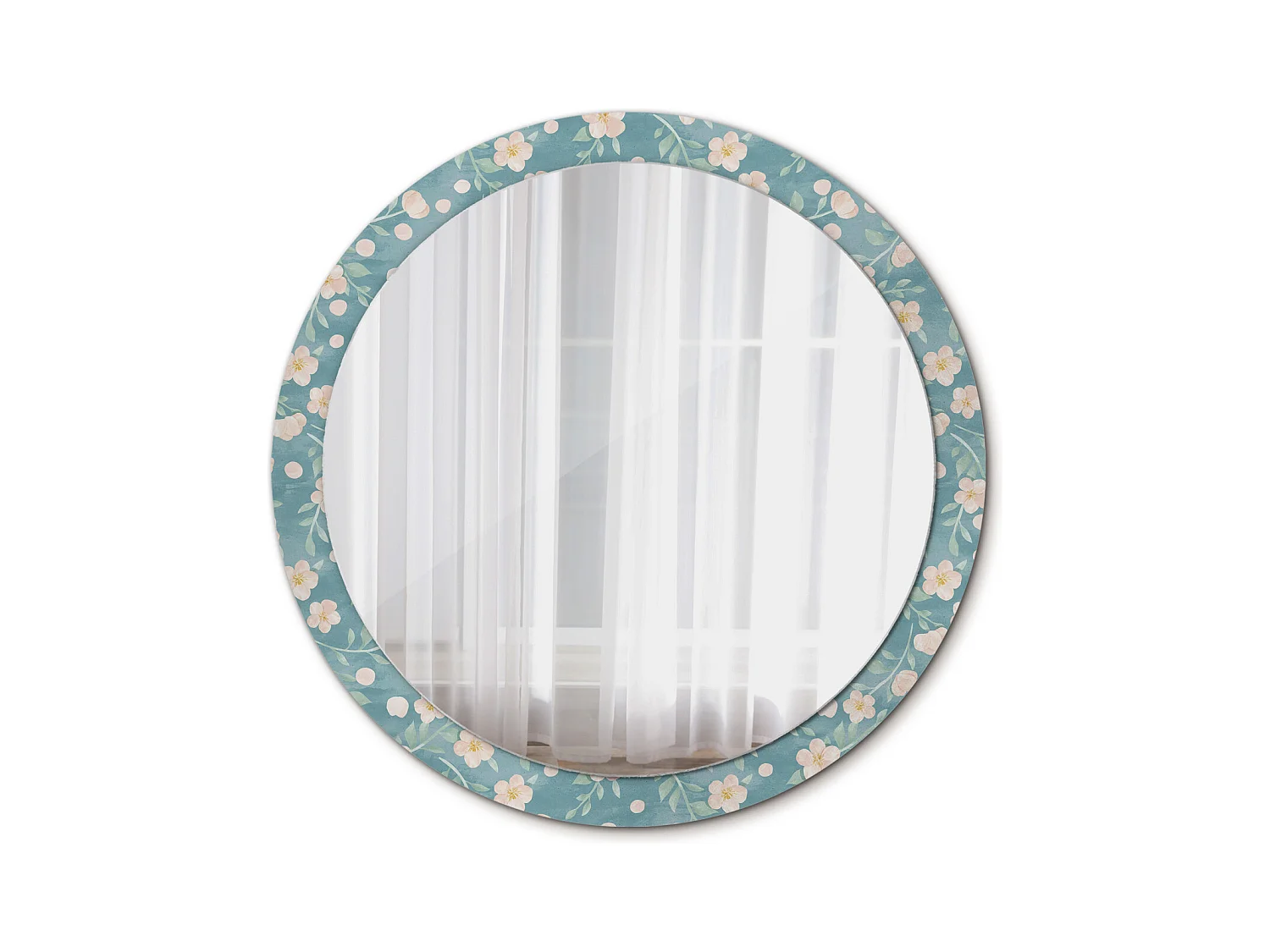Runder dekorativer Spiegel - Blumendruck - 100 cm