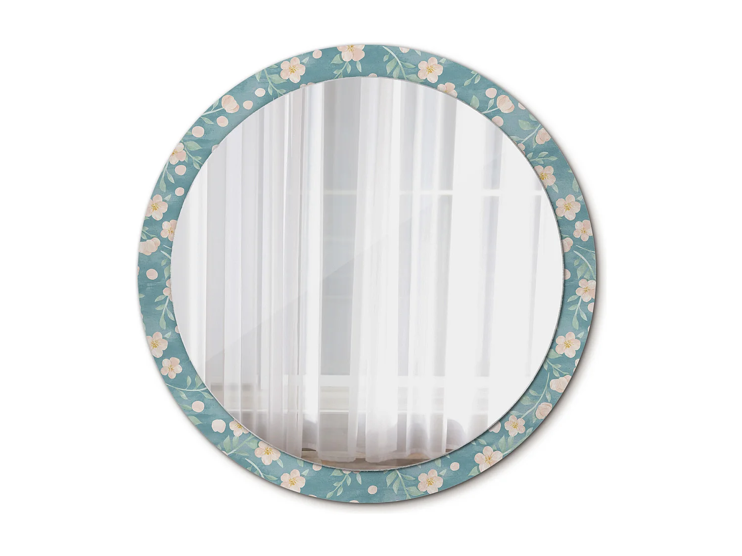 Runder dekorativer Spiegel - Blumendruck - 100 cm