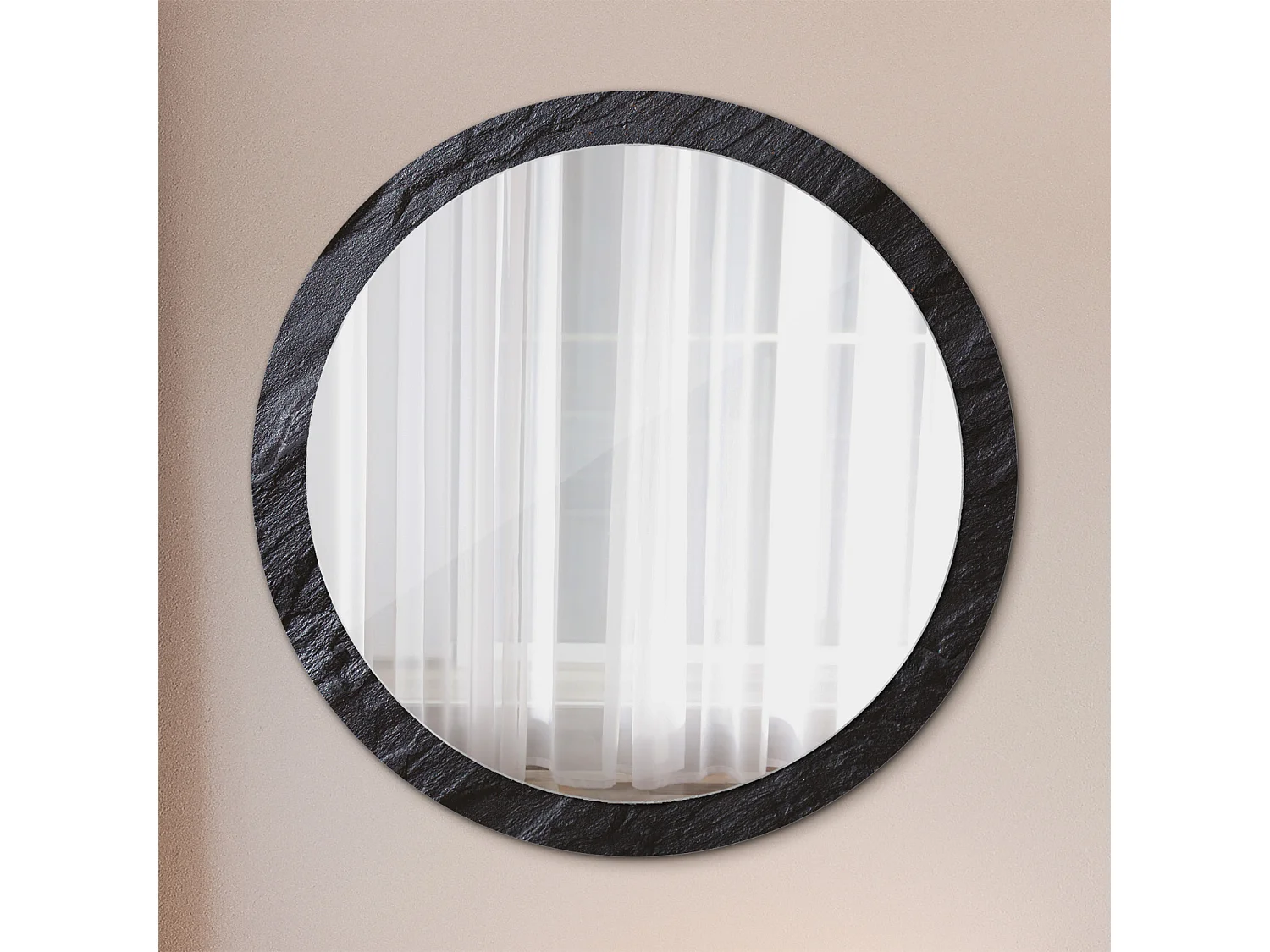 Miroir rond décoratif - Pierre noire - 100 cm