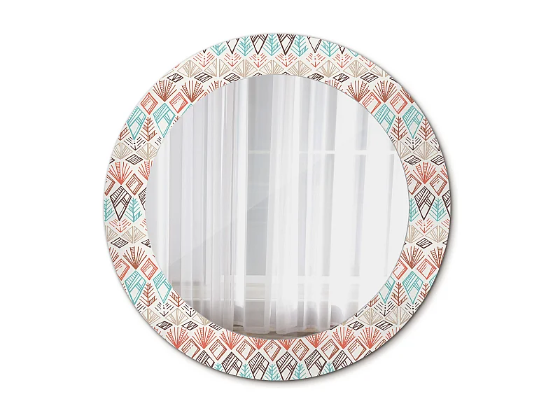 Miroir rond décoratif - Motif ethnique - 70 cm