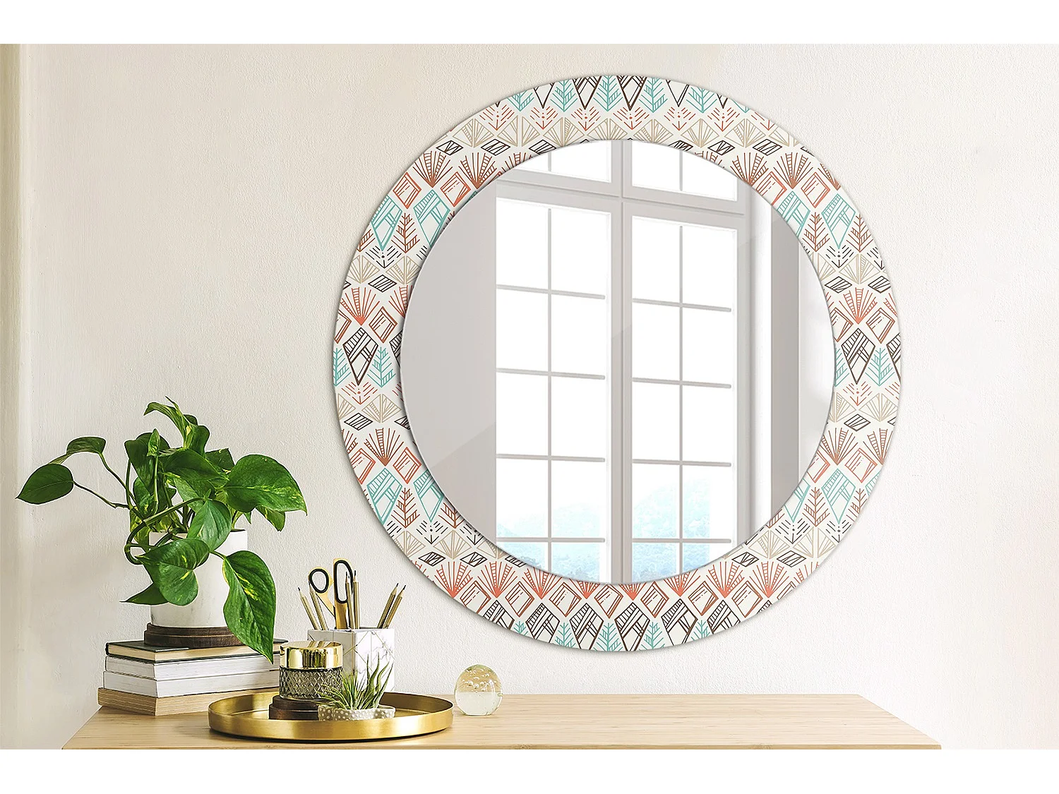 Decoratieve ronde spiegel - etnisch motief - 60 cm