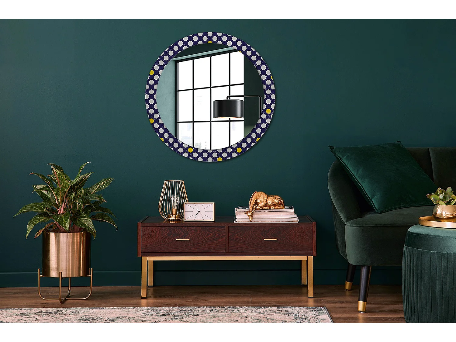 Miroir rond décoratif - Pois rétro - 80 cm