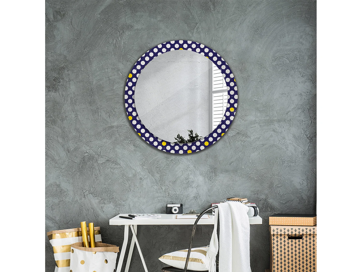 Miroir rond décoratif - Pois rétro - 80 cm
