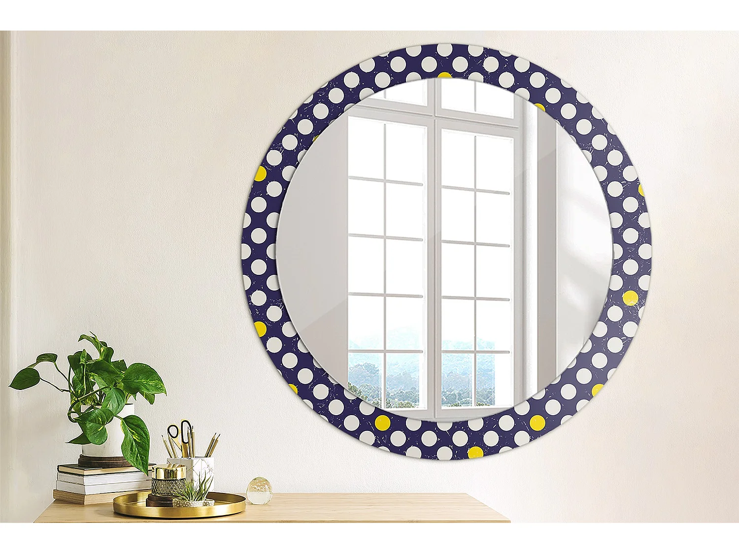 Miroir rond décoratif - Pois rétro - 80 cm