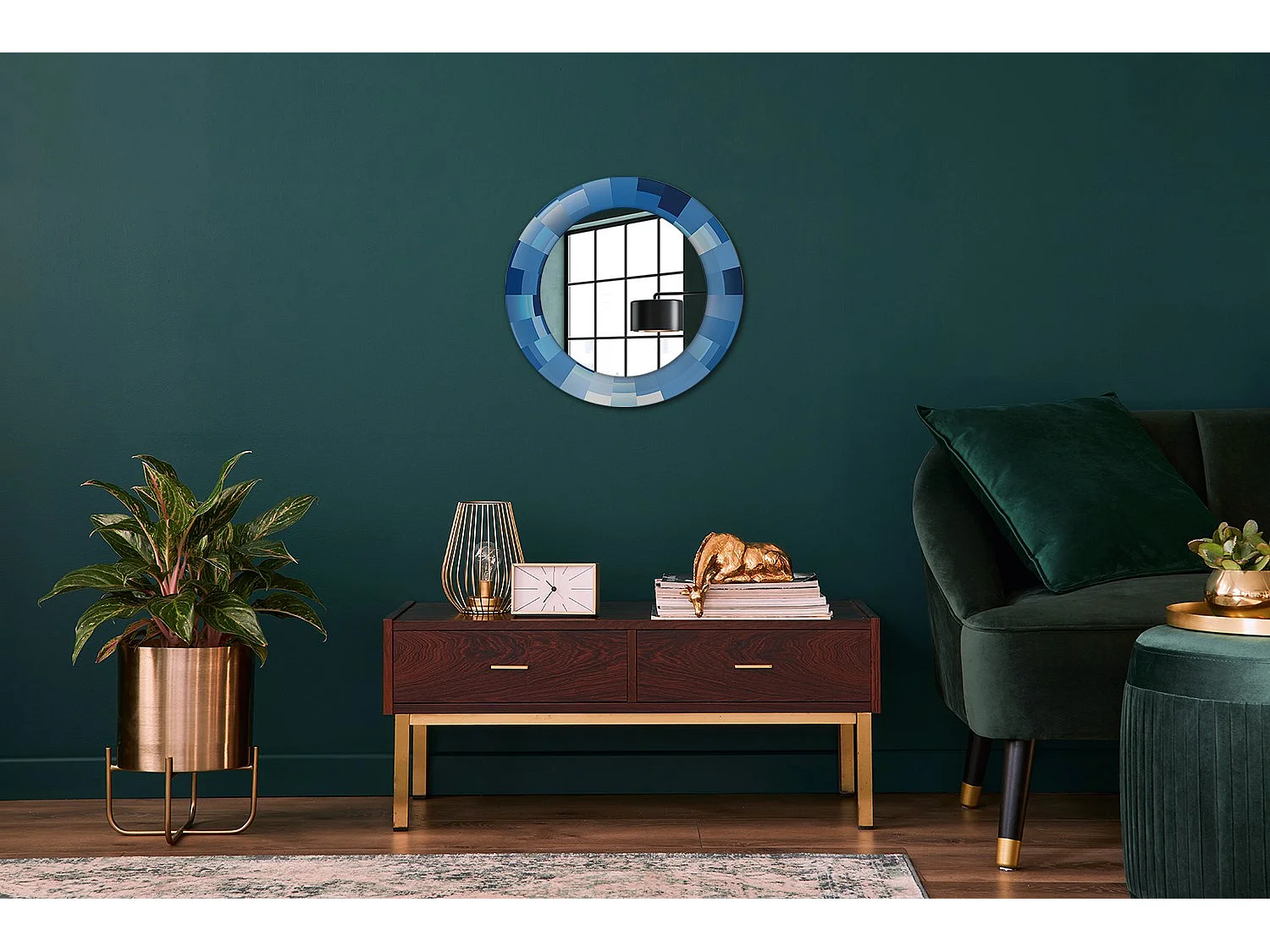 Miroir rond décoratif - Bleu abstrait - 50 cm