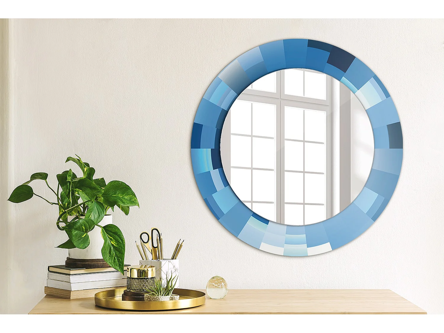 Miroir rond décoratif - Bleu abstrait - 50 cm