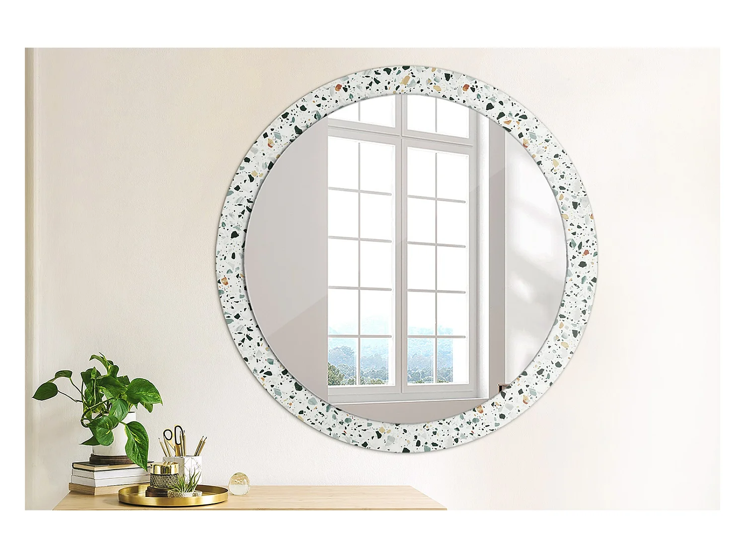 Espejo redondo decorativo - Piedra natural - 90 cm