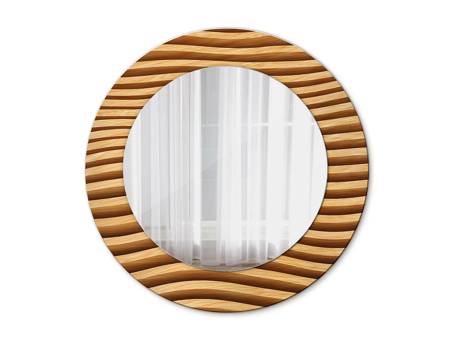 Dekorativer runder Spiegel - Holzwelle - 50 cm