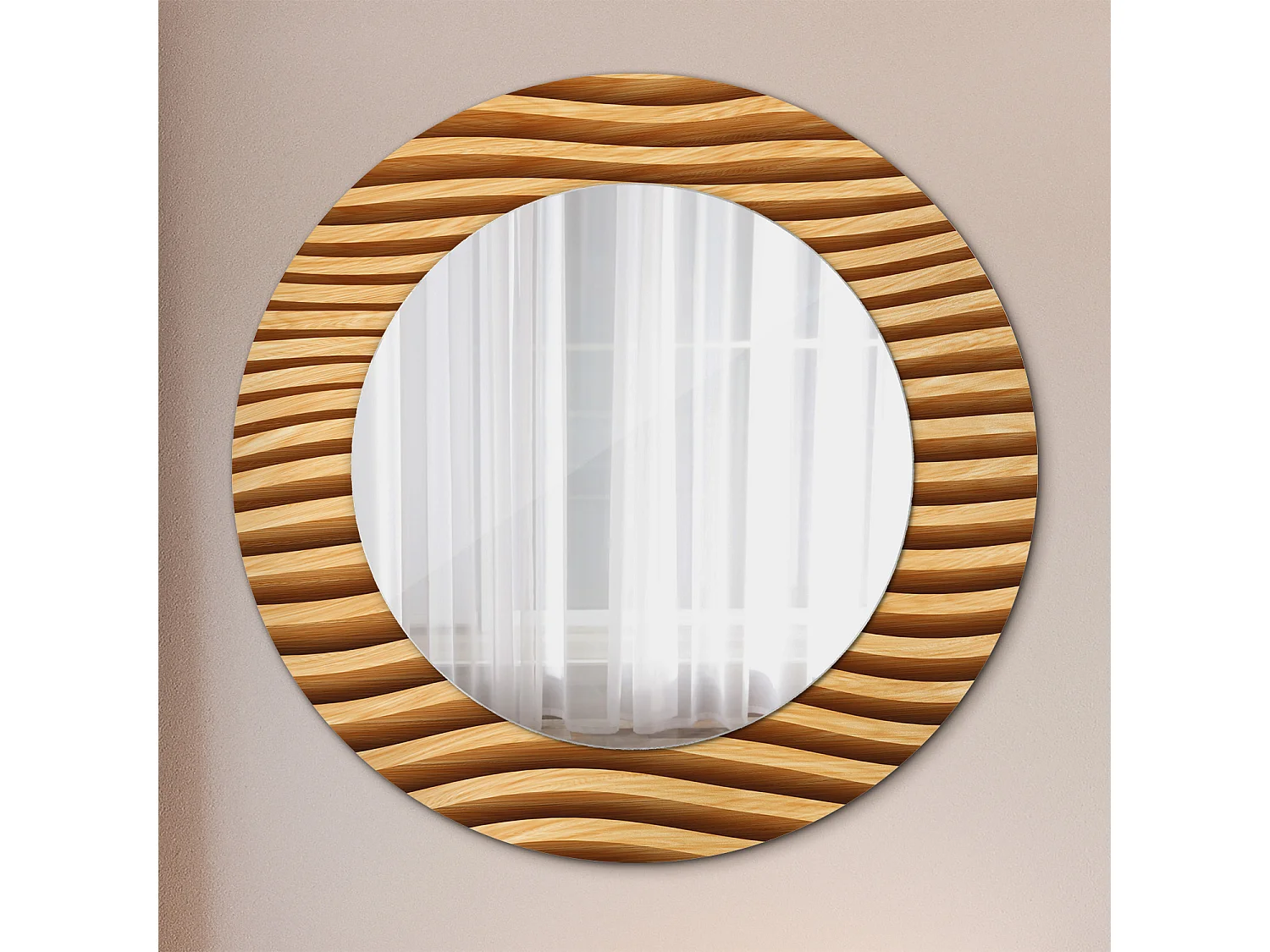 Dekorativer runder Spiegel - Holzwelle - 50 cm