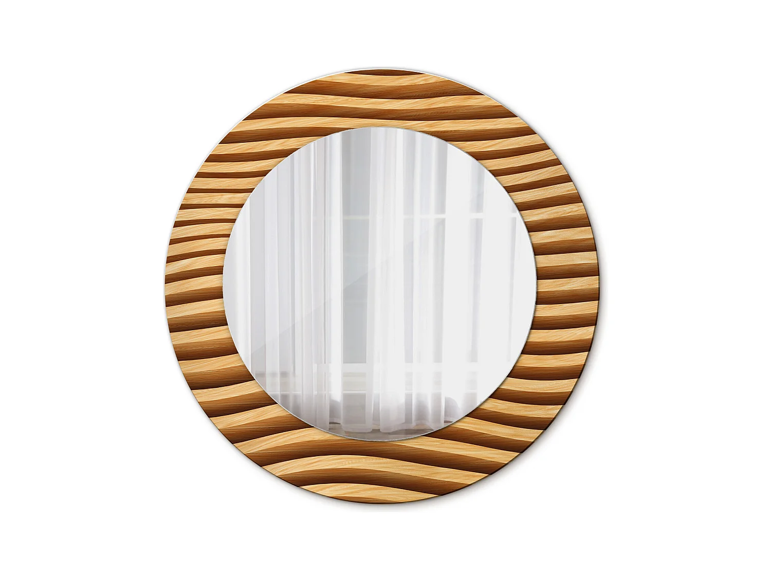 Miroir rond décoratif - Vague en bois - 50 cm