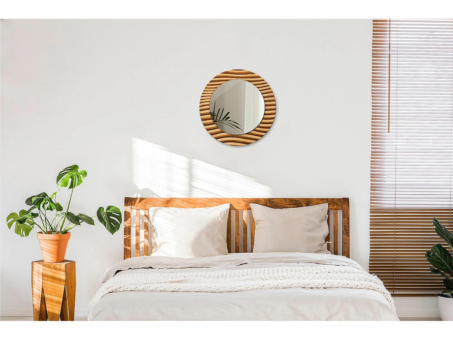 Miroir rond décoratif - Vague en bois - 50 cm