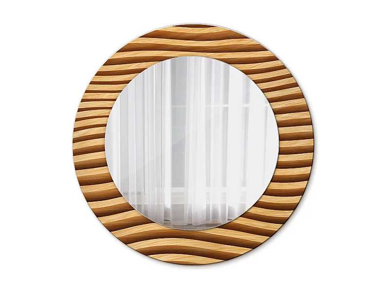 Dekorativer runder Spiegel - Holzwelle - 50 cm