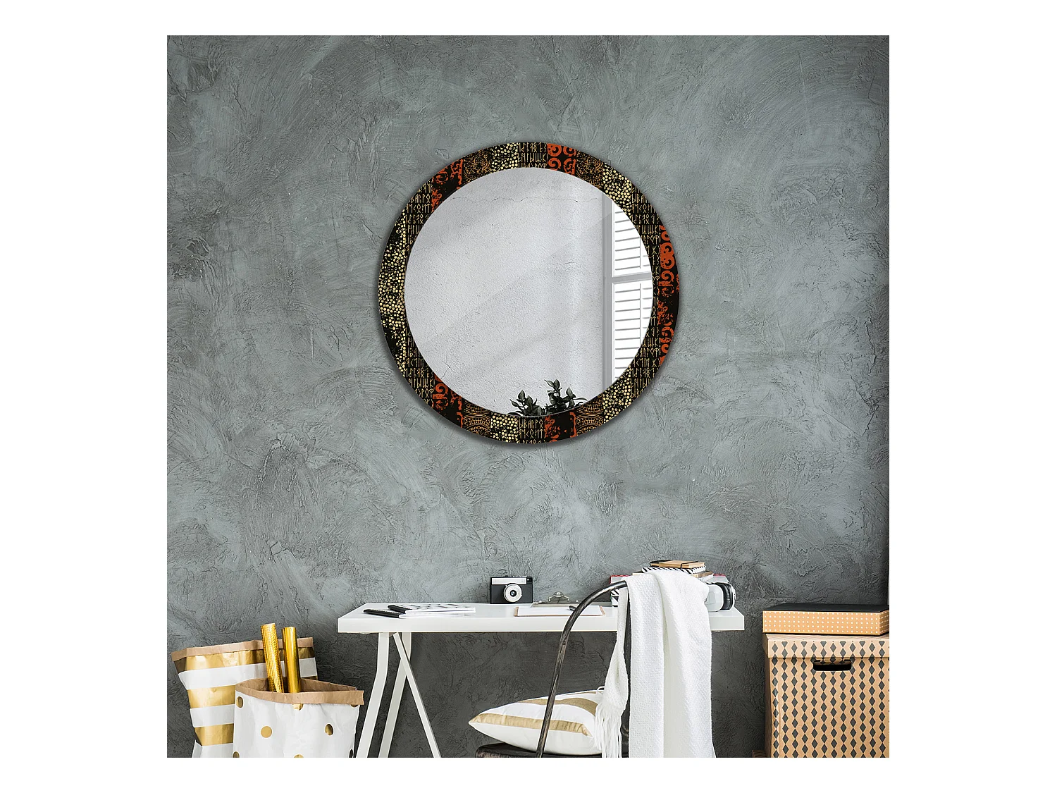 Ronde decoratieve spiegel - grunge patroon - 80 cm