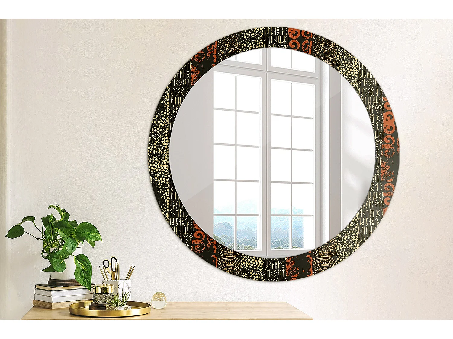 Miroir rond décoratif - Motif Grunge - 80 cm