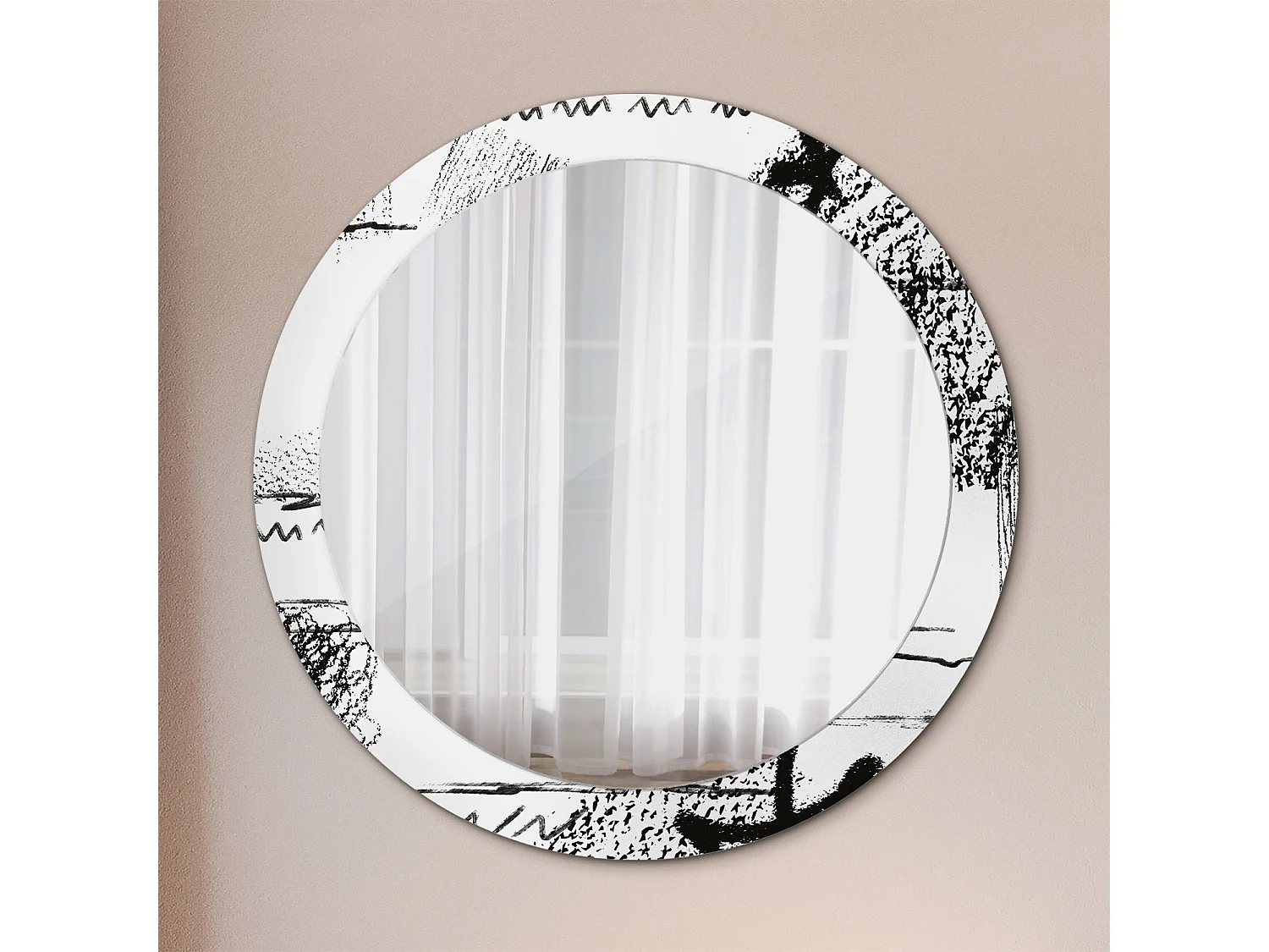 Miroir rond décoratif - Motif Graffiti - 80 cm