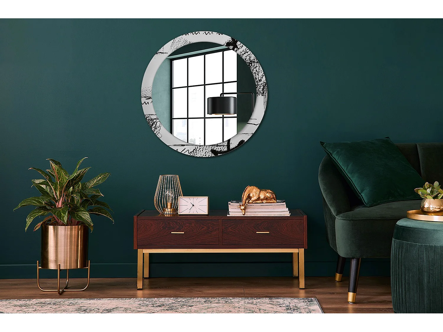 Miroir rond décoratif - Motif Graffiti - 80 cm