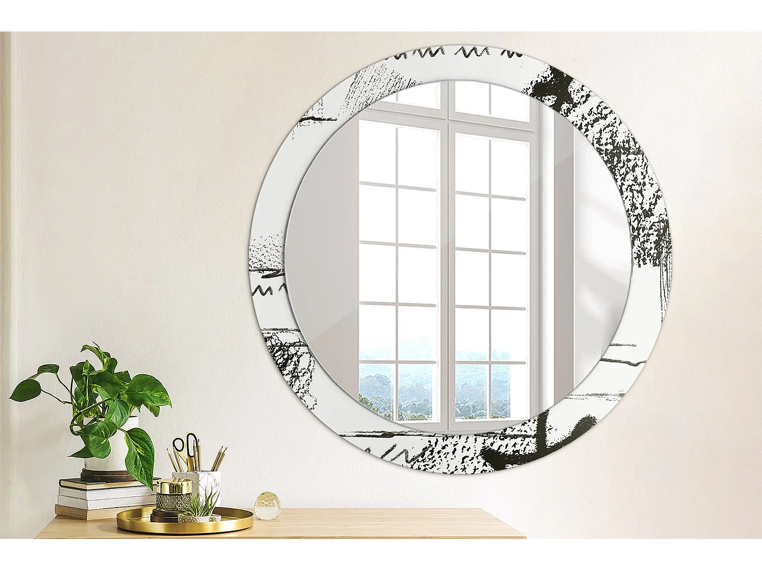 Miroir rond décoratif - Motif Graffiti - 80 cm