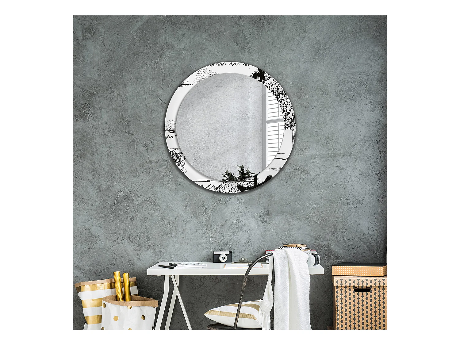 Miroir rond décoratif - Motif Graffiti - 80 cm