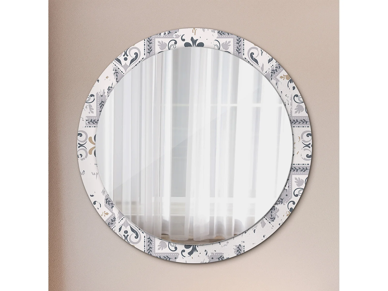 Dekorativer runder Spiegel - Retro-Fliesen - 90 cm