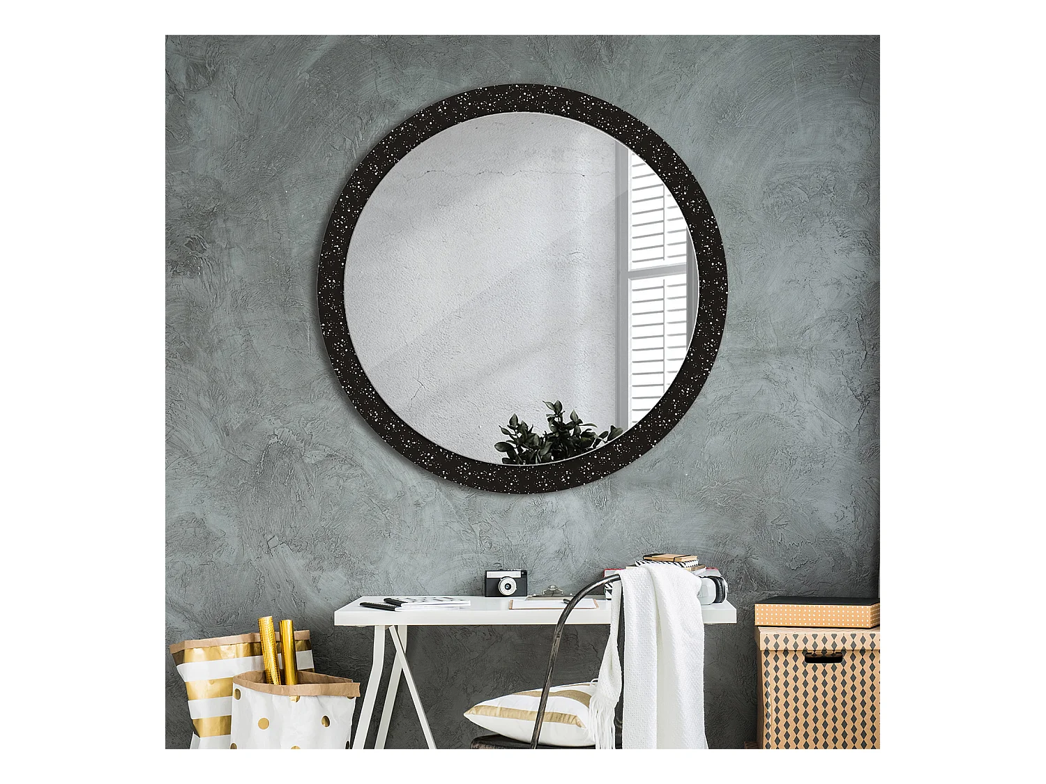Dekorativer runder Spiegel – Chaotische Punkte – 100 cm