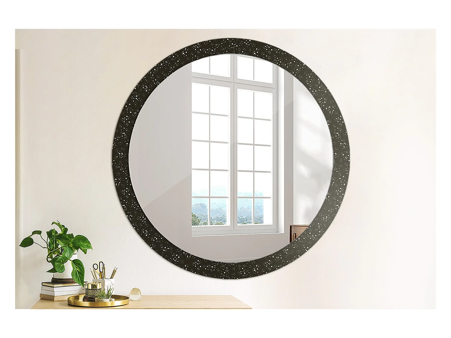 Dekorativer runder Spiegel – Chaotische Punkte – 100 cm