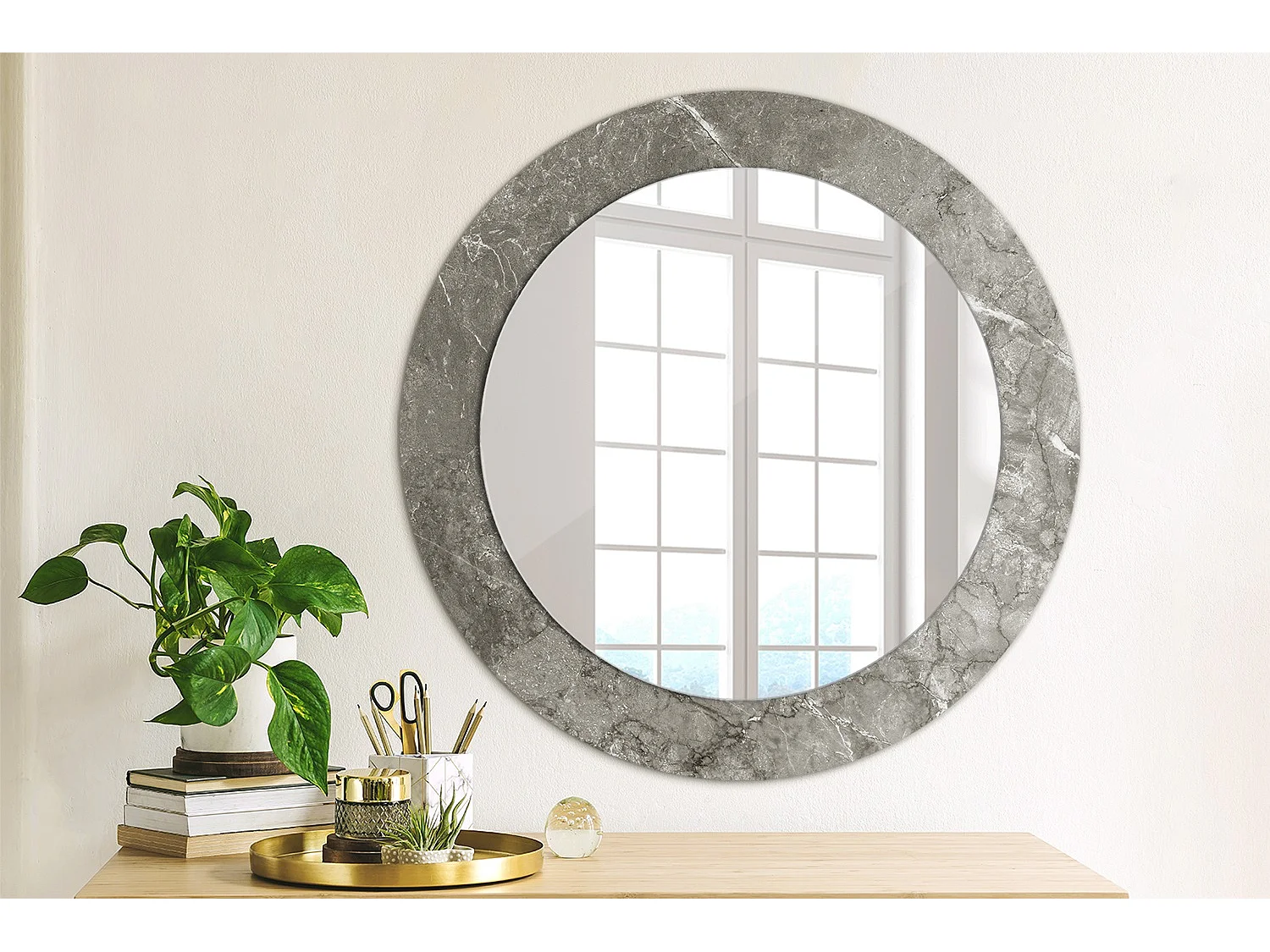 Miroir rond décoratif - Marbre rustique - 70 cm