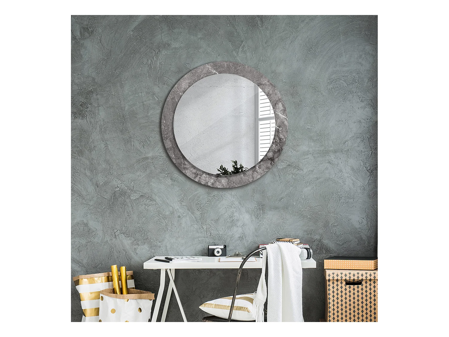 Miroir rond décoratif - Marbre rustique - 70 cm