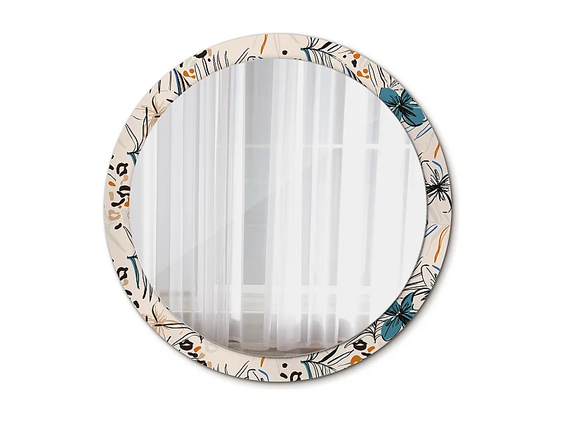 Runder dekorativer Spiegel - Dschungel-Fantasieblumen - 100 cm
