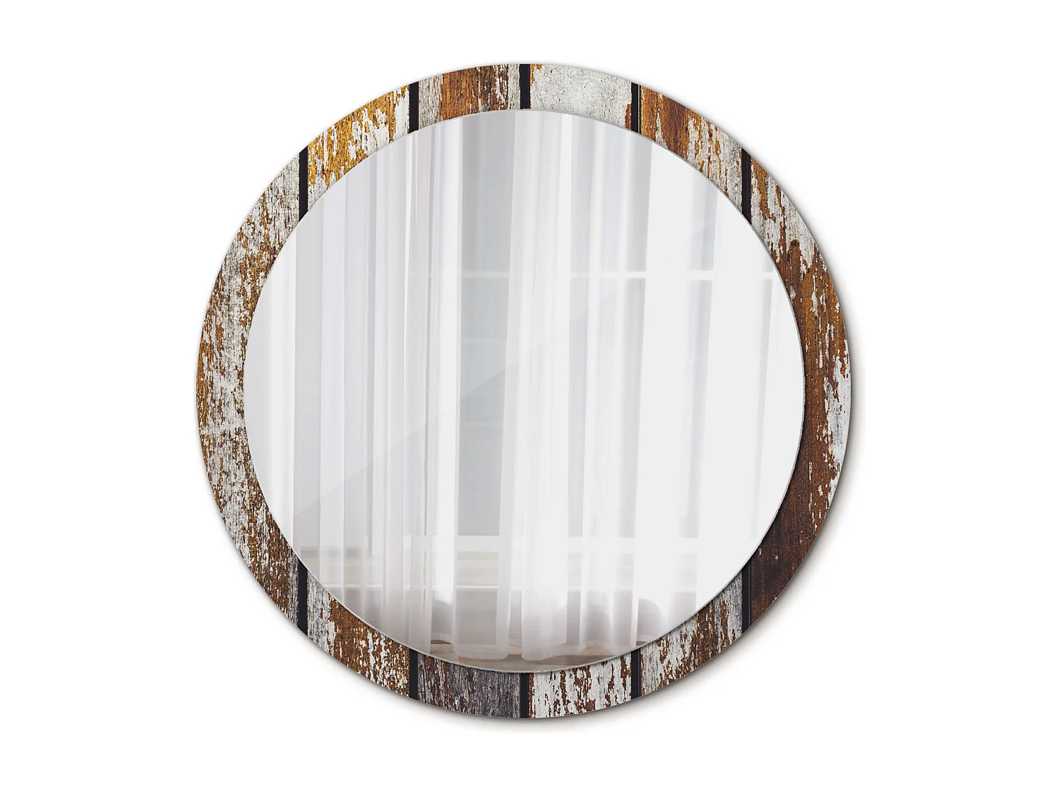 Miroir rond décoratif - Bois vintage foncé - 100 cm