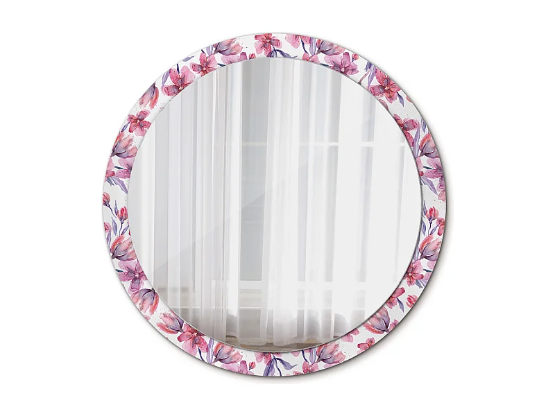 Miroir rond décoratif - Fleurs aquarelles - 100 cm