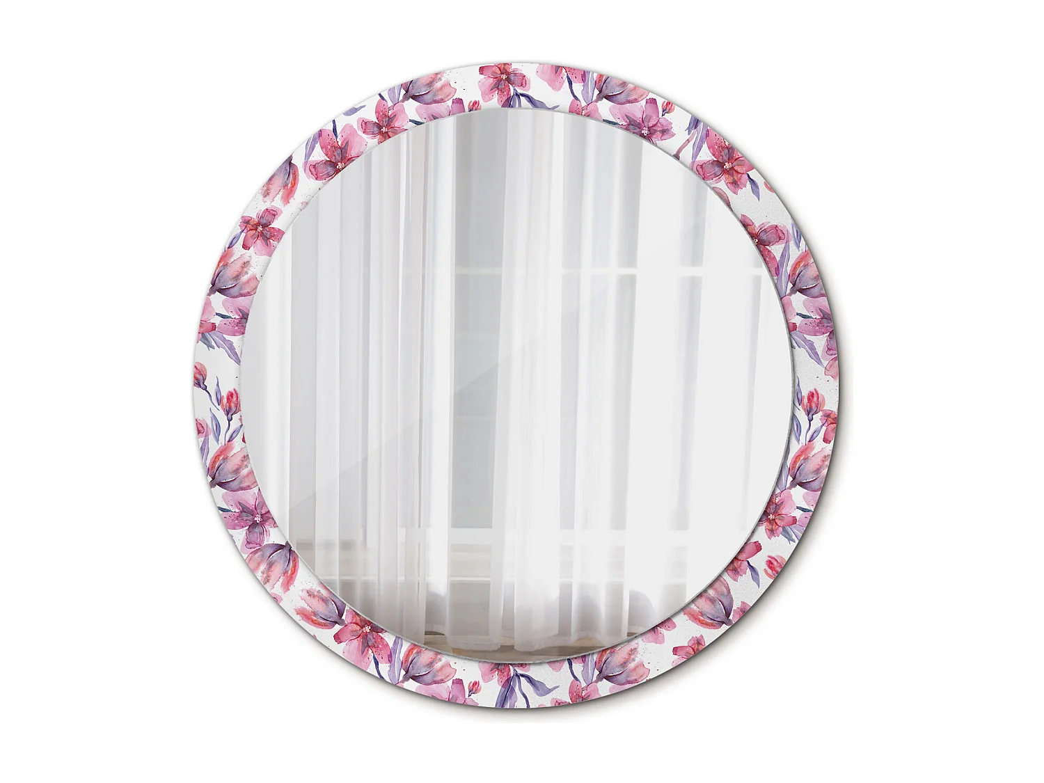 Miroir rond décoratif - Fleurs aquarelles - 100 cm