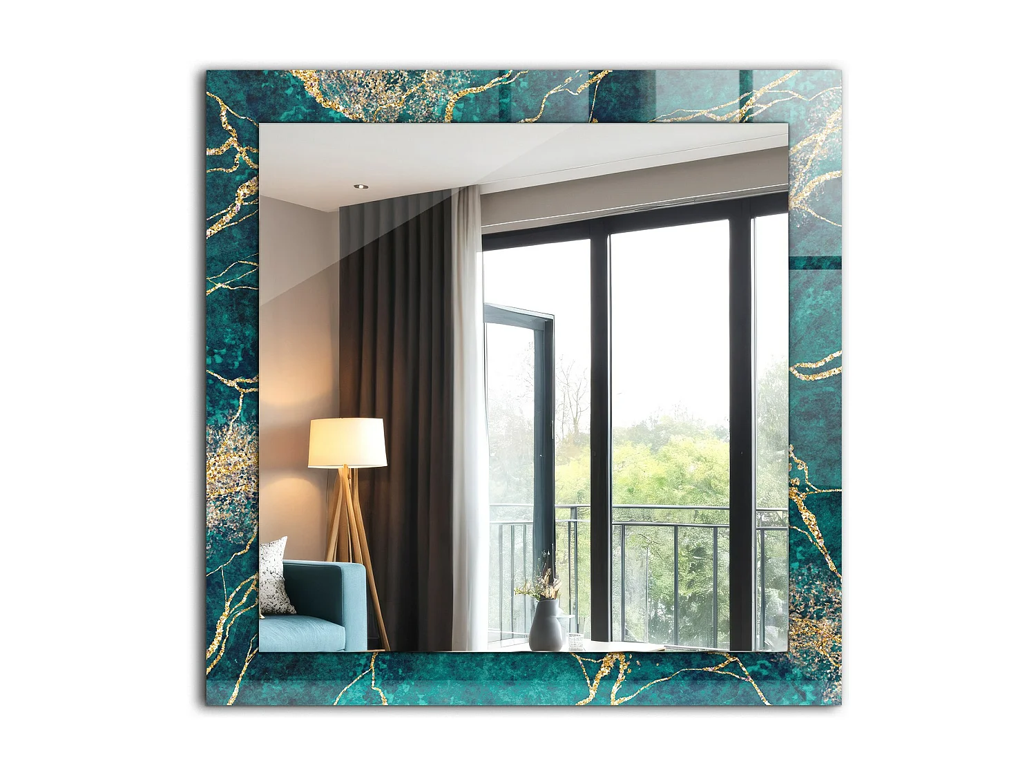 Miroir décoratif avec cadre Marbre vert 60 x 60 cm