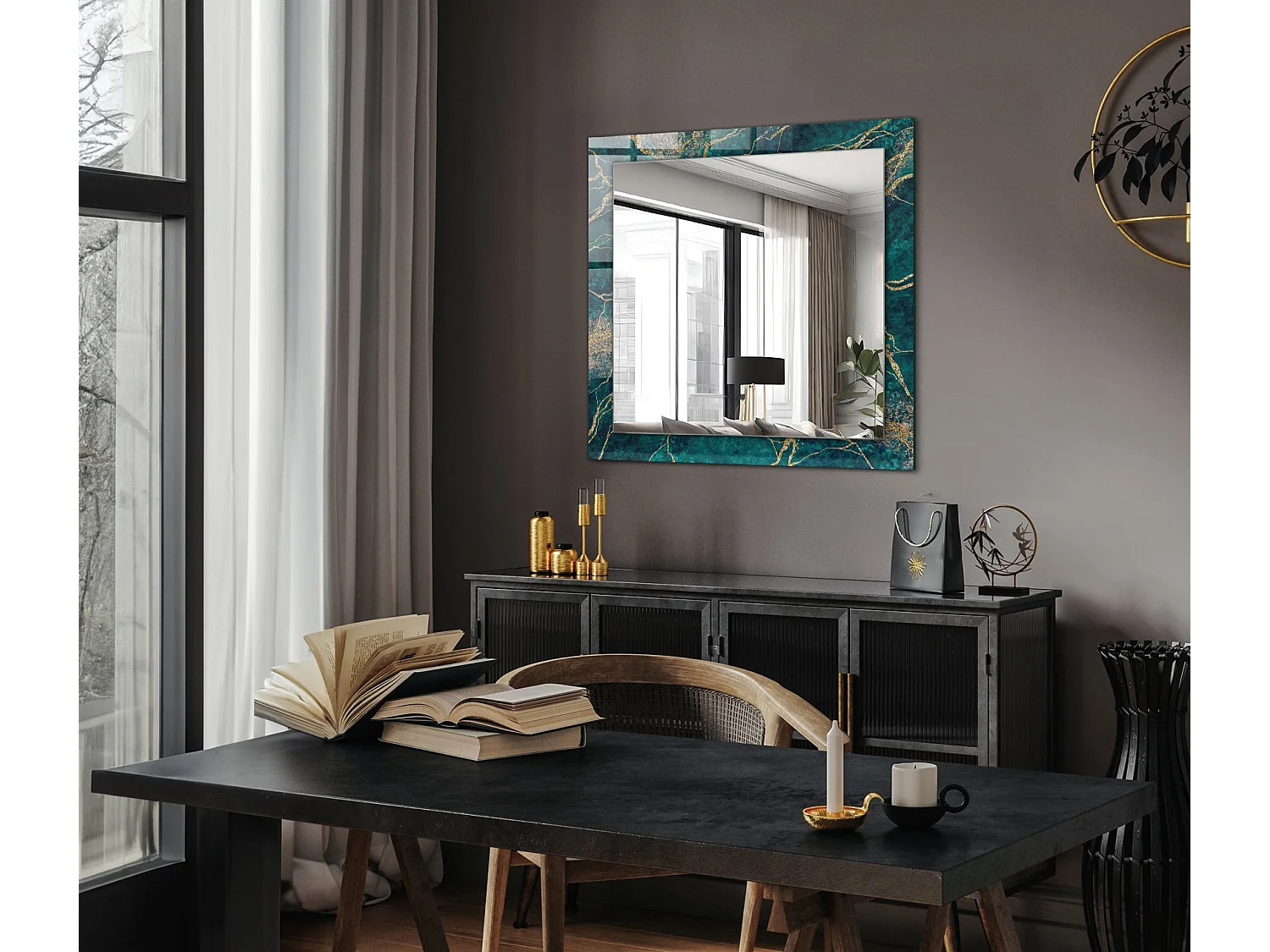 Miroir décoratif avec cadre Marbre vert 60 x 60 cm