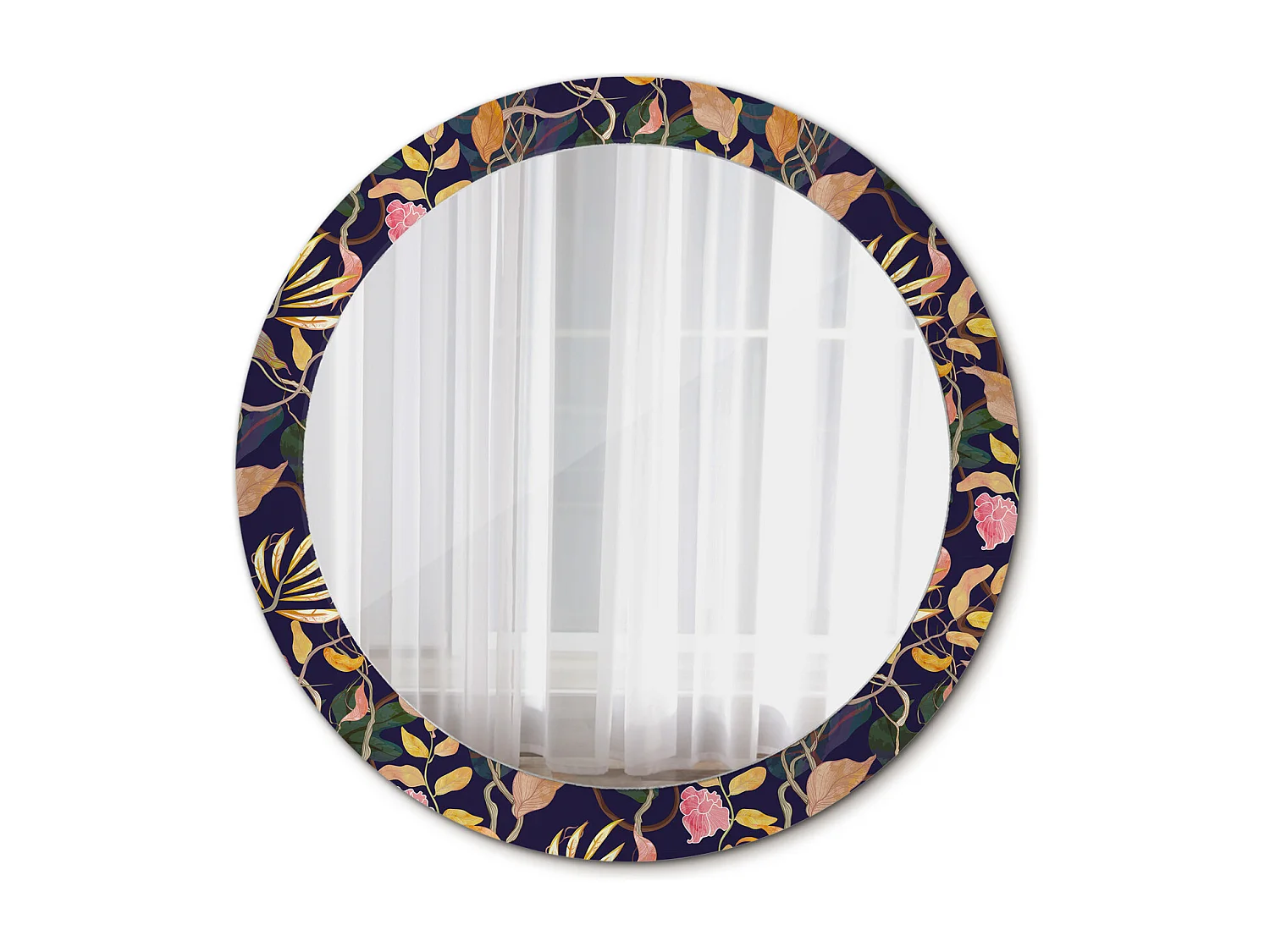 Dekorativer runder Spiegel – Aquarellpflanzen – 80 cm