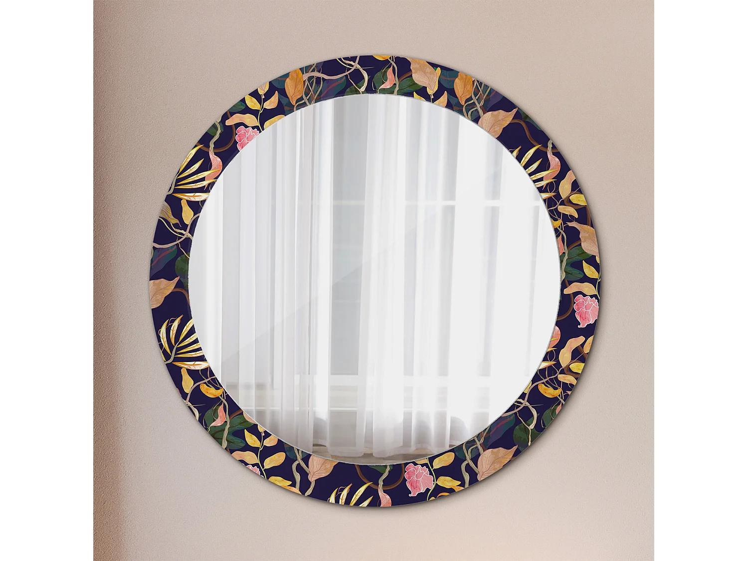 Dekorativer runder Spiegel – Aquarellpflanzen – 80 cm