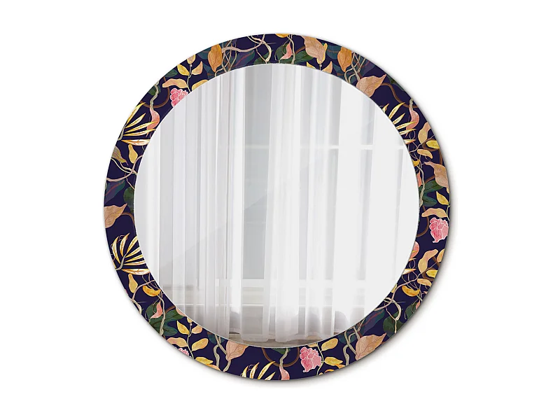 Dekorativer runder Spiegel – Aquarellpflanzen – 80 cm