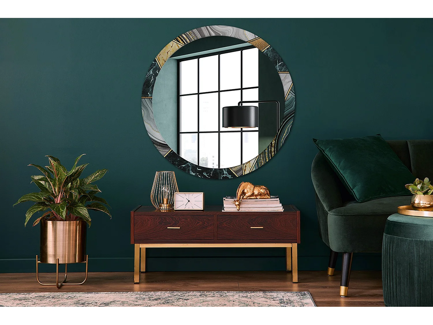 Miroir rond décoratif - Style marbre - 100 cm