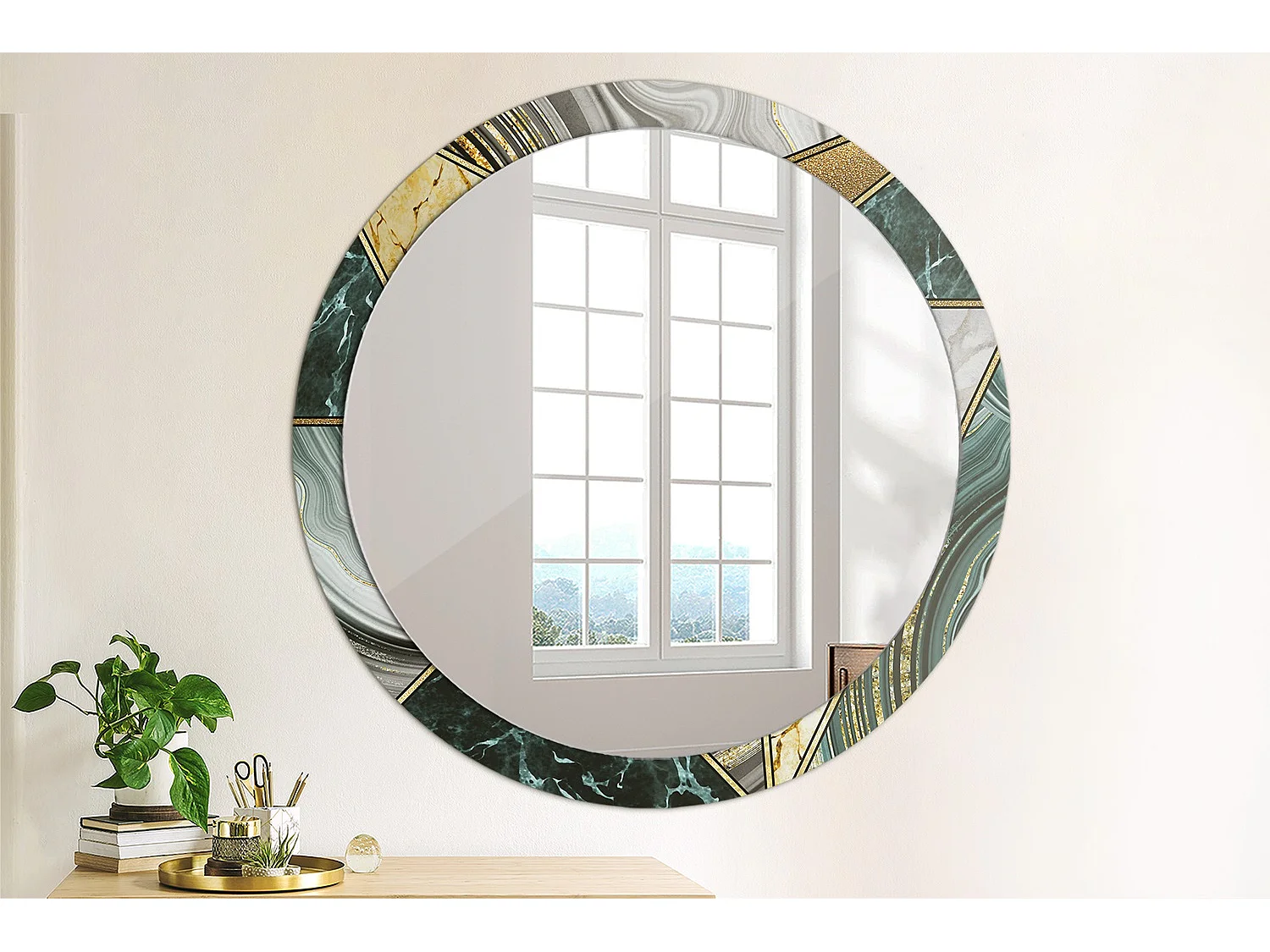 Miroir rond décoratif - Style marbre - 100 cm