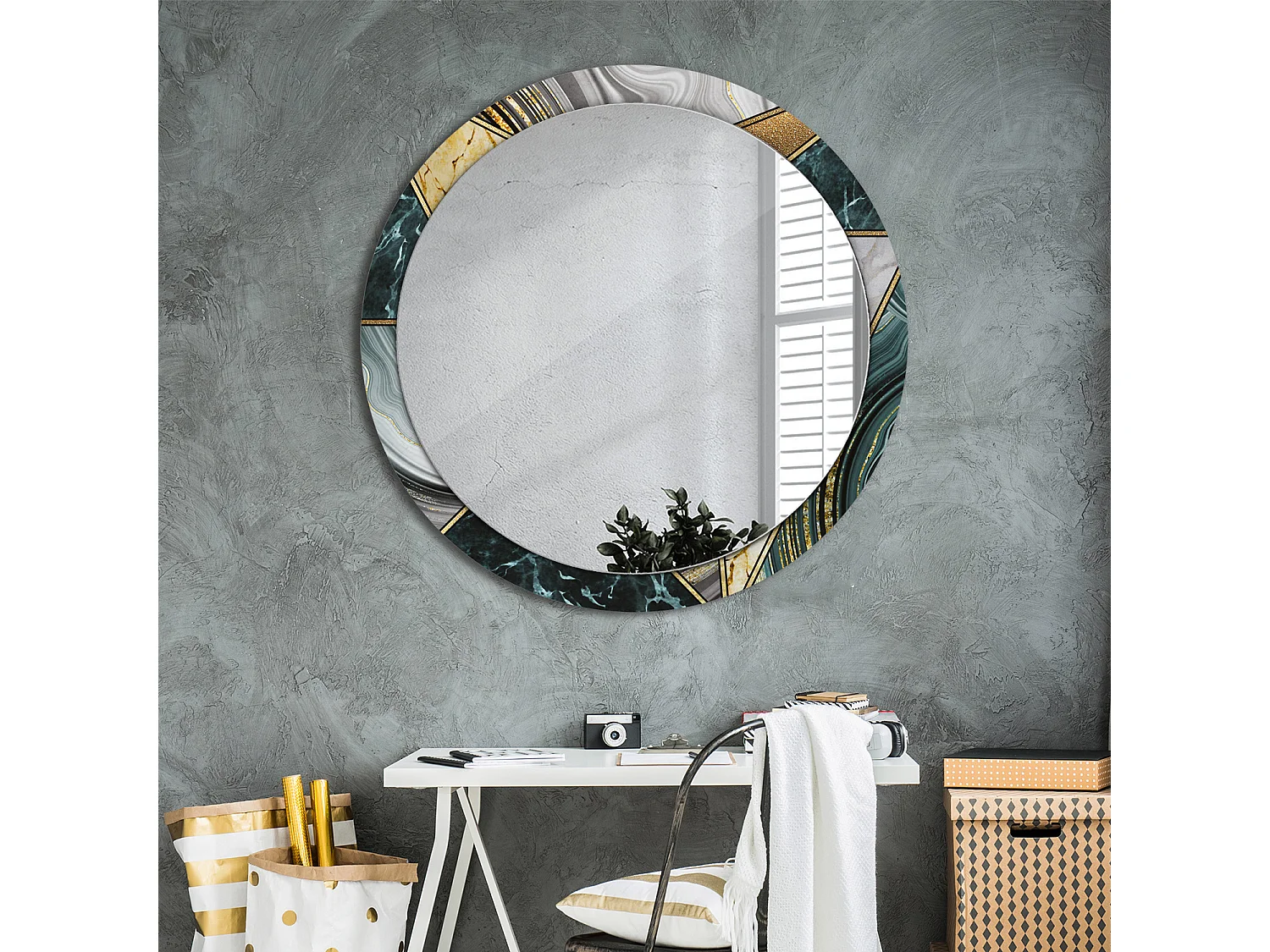 Miroir rond décoratif - Style marbre - 100 cm