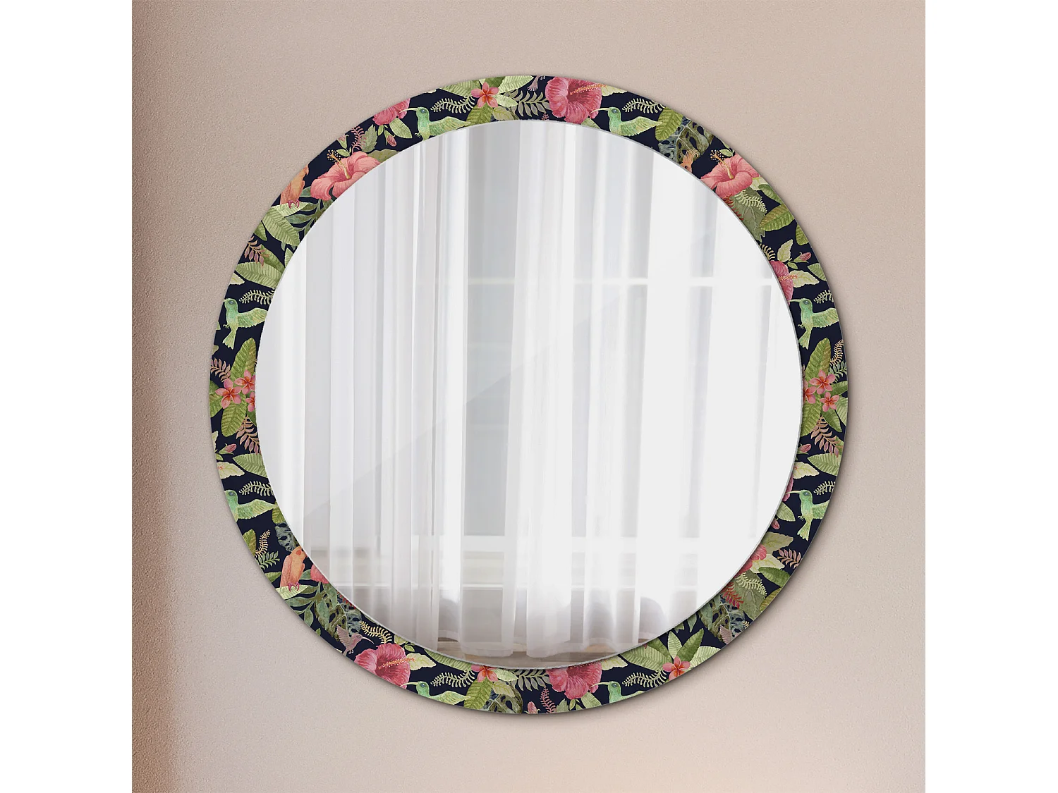 Ronde decoratieve spiegel - hibiscusbloemen - 100 cm